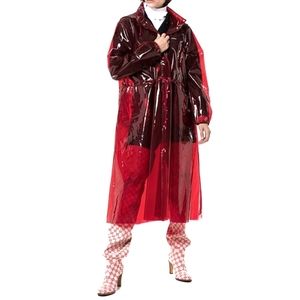Vintage Red Transparent Zip Up Rain Jacket Coat